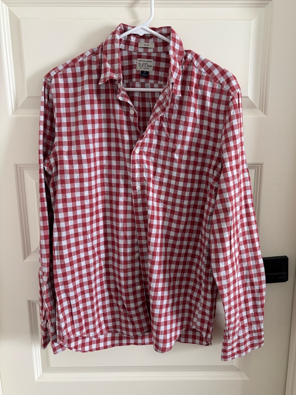 J. Crew Red and White Gingham Button-Down Shirt